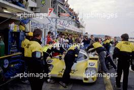 Klaus Ludwig (GER) Paolo Barilla (ITA) John Winter (GER) Porsche 956B Turbo Cl C1 New Man Joest Racing 1st position during pit stop