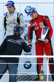 25.11.2007 Valencia, Spain, Sunday, Podium, Philipp Eng (AUT), Mucke Motorsport, Marco Witmann (GER), Josef Kaufmann Racing on the podium, Nick Heidfeld (GER), BMW Sauber F1 Team - Formula BMW World Final 2007, 22nd - 26th November, Circuit de la Comunitat Valenciana Ricardo Tormo - For further information please register at www.formulabmw-images.com D This image is free for editorial use only. Please use for Copyright/Credit: c BMW AG