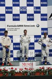 07.06.2008 Montreal, Canada,  l-r, 2nd, Maxime Pelletier, Apex-HBR Racing Team, 1st, Ricardo Favoretto, Euronational and 3rd, Mikael Grenier, Apex-HBR Racing Team - Formula BMW USA 2008, Rd 3 & 4, Montreal, Saturday Podium