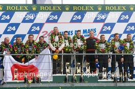06.-12.06.2011 Le Mans, France, Race, LM P2 podium: class winners Karim Ojjeh, Tom Kimber-Smith and Olivier Lombard, second place Franck Mailleux, Lucas Ordonez and Soheil Ayari, third place Scott Tucker, Christophe Bouchut and Joao Barbosa - 24 Hour of Le Mans 2011