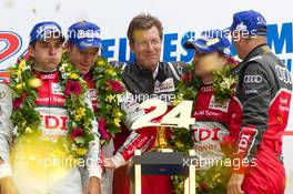 06.-12.06.2011 Le Mans, France, Race, LM P1 podium: class and overall winners Marcel Faessler, Andre Lotterer and Benoit Treluyer with Ralf Juttner and Dr. Wolfgang Ullrich - 24 Hour of Le Mans 2011