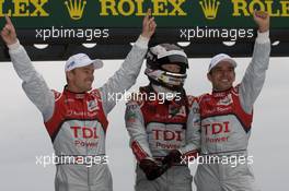 06.-12.06.2011 Le Mans, France, Race, Race winners Marcel Faessler, Andre Lotterer, Benoit Treluyer celebrate - 24 Hour of Le Mans 2011