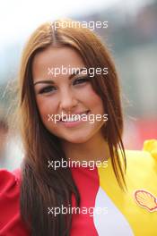 Grid girl. 24.08.2014. Formula 1 World Championship, Rd 12, Belgian Grand Prix, Spa Francorchamps, Belgium, Race Day.