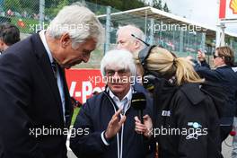 Bernie Ecclestone (GBR) with Jennie Gow (GBR) BBC Radio 5 Live Pitlane Reporter on the grid. 24.08.2014. Formula 1 World Championship, Rd 12, Belgian Grand Prix, Spa Francorchamps, Belgium, Race Day.