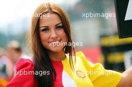 Grid girl. 24.08.2014. Formula 1 World Championship, Rd 12, Belgian Grand Prix, Spa Francorchamps, Belgium, Race Day.