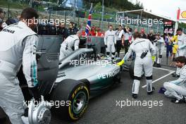Lewis Hamilton (GBR) Mercedes AMG F1 W05 on the grid. 24.08.2014. Formula 1 World Championship, Rd 12, Belgian Grand Prix, Spa Francorchamps, Belgium, Race Day.