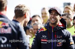 Race winner Daniel Ricciardo (AUS) Red Bull Racing celebrates with the team. 24.08.2014. Formula 1 World Championship, Rd 12, Belgian Grand Prix, Spa Francorchamps, Belgium, Race Day.