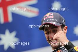 Race winner Daniel Ricciardo (AUS) Red Bull Racing celebrates on the podium. 24.08.2014. Formula 1 World Championship, Rd 12, Belgian Grand Prix, Spa Francorchamps, Belgium, Race Day.