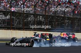 Adrian Sutil (GER) Sauber C33 and Sebastian Vettel (GER) Red Bull Racing RB10. 09.11.2014. Formula 1 World Championship, Rd 18, Brazilian Grand Prix, Sao Paulo, Brazil, Race Day.