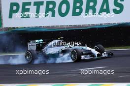 Nico Rosberg (GER) Mercedes AMG F1 W05 locks up under braking. 09.11.2014. Formula 1 World Championship, Rd 18, Brazilian Grand Prix, Sao Paulo, Brazil, Race Day.