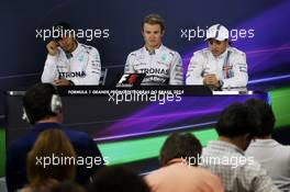 Post qualifying FIA Press Conference (L to R): Felipe Massa (BRA) Williams, third; Nico Rosberg (GER) Mercedes AMG F1, pole position; Lewis Hamilton (GBR) Mercedes AMG F1, second. 08.11.2014. Formula 1 World Championship, Rd 18, Brazilian Grand Prix, Sao Paulo, Brazil, Qualifying Day.