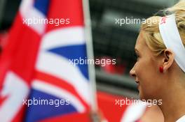A grid girl. 06.07.2014. Formula 1 World Championship, Rd 9, British Grand Prix, Silverstone, England, Race Day.
