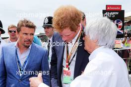(L to R): Mark Stewart (GBR) with HRH Prince Harry (GBR) and Bernie Ecclestone (GBR) on the grid. 06.07.2014. Formula 1 World Championship, Rd 9, British Grand Prix, Silverstone, England, Race Day.