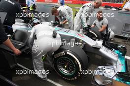Nico Rosberg (GER) Mercedes AMG F1 W05 on the grid. 06.07.2014. Formula 1 World Championship, Rd 9, British Grand Prix, Silverstone, England, Race Day.