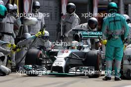 Lewis Hamilton (GBR), Mercedes AMG F1 Team during pitstop 06.07.2014. Formula 1 World Championship, Rd 9, British Grand Prix, Silverstone, England, Race Day.
