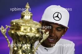 race winner Lewis Hamilton (GBR) Mercedes AMG F1 in the post race FIA Press Conference. 06.07.2014. Formula 1 World Championship, Rd 9, British Grand Prix, Silverstone, England, Race Day.