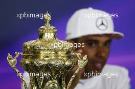 race winner Lewis Hamilton (GBR) Mercedes AMG F1 in the post race FIA Press Conference. 06.07.2014. Formula 1 World Championship, Rd 9, British Grand Prix, Silverstone, England, Race Day.