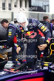 Sebastian Vettel (GER) Red Bull Racing RB10 on the grid. 27.07.2014. Formula 1 World Championship, Rd 11, Hungarian Grand Prix, Budapest, Hungary, Race Day.