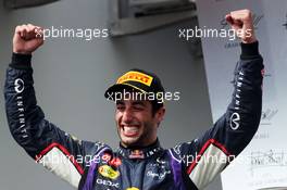 Race winner Daniel Ricciardo (AUS) Red Bull Racing celebrates on the podium. 27.07.2014. Formula 1 World Championship, Rd 11, Hungarian Grand Prix, Budapest, Hungary, Race Day.