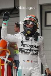 Nico Rosberg (GER) Mercedes AMG F1 celebrates his pole position in parc ferme. 26.07.2014. Formula 1 World Championship, Rd 11, Hungarian Grand Prix, Budapest, Hungary, Qualifying Day.