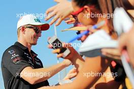 Nico Hulkenberg (GER) Sahara Force India F1 signs autographs for the fans. 24.07.2014. Formula 1 World Championship, Rd 11, Hungarian Grand Prix, Budapest, Hungary, Preparation Day.