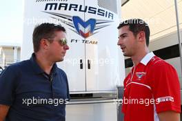 (L to R): David Croft (GBR) Sky Sports Commentator with Alexander Rossi (USA) Marussia F1 Team Reserve Driver. 24.07.2014. Formula 1 World Championship, Rd 11, Hungarian Grand Prix, Budapest, Hungary, Preparation Day.