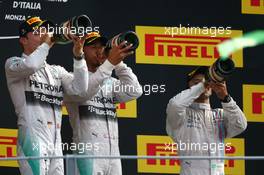 1st place Lewis Hamilton (GBR) Mercedes AMG F1, 2nd place Nico Rosberg (GER) Mercedes AMG F1 and 3rd place Felipe Massa (BRA) Williams. 07.09.2014. Formula 1 World Championship, Rd 13, Italian Grand Prix, Monza, Italy, Race Day.
