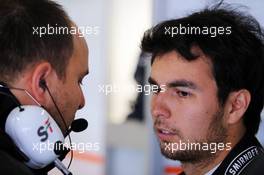 (L to R): Gianpiero Lambiase (ITA) Sahara Force India F1 Engineer with Sergio Perez (MEX) Sahara Force India F1. 05.10.2014. Formula 1 World Championship, Rd 15, Japanese Grand Prix, Suzuka, Japan, Race Day.