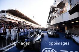 The top three cars in parc ferme at the podium. 12.10.2014. Formula 1 World Championship, Rd 16, Russian Grand Prix, Sochi Autodrom, Sochi, Russia, Race Day.