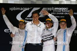 1st place and World Champion Lewis Hamilton (GBR) Mercedes AMG F1 W05, 2nd place Felipe Massa (BRA) Williams FW36 and 3rd place Valtteri Bottas (FIN) Williams FW36. 23.11.2014. Formula 1 World Championship, Rd 19, Abu Dhabi Grand Prix, Yas Marina Circuit, Abu Dhabi, Race Day.