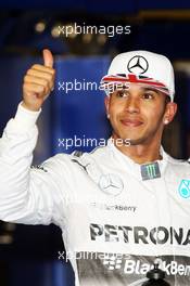 Second placed Lewis Hamilton (GBR) Mercedes AMG F1 in qualifying parc ferme. 22.11.2014. Formula 1 World Championship, Rd 19, Abu Dhabi Grand Prix, Yas Marina Circuit, Abu Dhabi, Qualifying Day.