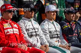 (L to R): Lewis Hamilton (GBR) Mercedes AMG F1 and Nico Rosberg (GER) Mercedes AMG F1 at the end of season photograph. 23.11.2014. Formula 1 World Championship, Rd 19, Abu Dhabi Grand Prix, Yas Marina Circuit, Abu Dhabi, Race Day.