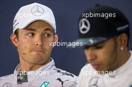 Lewis Hamilton (GBR) Mercedes AMG F1 and Nico Rosberg (GER) Mercedes AMG F1 in the FIA Press Conference. 02.11.2014. Formula 1 World Championship, Rd 17, United States Grand Prix, Austin, Texas, USA, Race Day.