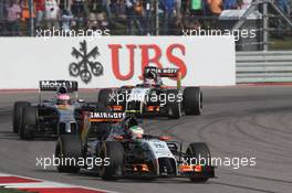 Sergio Perez (MEX) Sahara Force India F1 VJM07 on the formation lap. 02.11.2014. Formula 1 World Championship, Rd 17, United States Grand Prix, Austin, Texas, USA, Race Day.