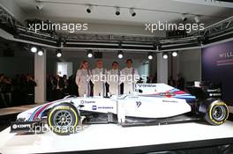 (L to R): Susie Wolff (GBR) Williams Development Driver; Valtteri Bottas (FIN) Williams; Felipe Massa (BRA) Williams; and Felipe Nasr (BRA) Williams Test and Reserve Driver, with the Martini liveried Williams FW36. 06.03.2014. Formula One Launch, Williams FW36 Official Unveiling, London, England.