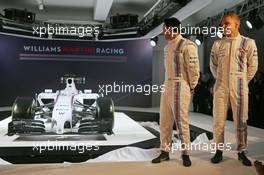 The Williams FW36 with Martini livery is unveiled. (L to R): Felipe Massa (BRA) Williams with team mate Valtteri Bottas (FIN) Williams. 06.03.2014. Formula One Launch, Williams FW36 Official Unveiling, London, England.