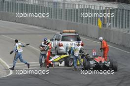 crash, cars, safety guard, Antonio Fuoco (ITA) Prema Powerteam Dallara F312 Mercedes, Gustavo Menezes (USA)  VAN AMERSFOORT RACING Dallara F312 Volkswagen 28.06.2014. FIA F3 European Championship 2014, Round 6, Race 1, Norisring, Nürnberg