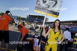 grid, grid girl, Felix Rosenqvist (SWE) KFZTEILE24 MÜCKE MOTORSPORT Dallara F312 Mercedes 18.10.2014. FIA F3 European Championship 2014, Round 11, Race 2, Hockenheimring, Hockenheim