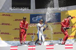 Race 2, 1st position Johnny Cecotto Jr. (VEN) Trident, 2nd position Stefano Coletti (MON) Racing Engineering and 3rd position Raffaele Marciello (ITA) Racing Engineering with Jean Alesi (FRA) 22.06.2014. GP2 Series, Rd 4, Spielberg, Austria, Sunday.