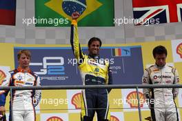 Race 2, 1st position Felipe Nasr (BRA) Williams Test and Reserve Driver, 2nd position Johnny Cecotto Jr. (VEN) Trident and 3rd position Jolyon Palmer (GBR) Dams 24.08.2014. GP2 Series, Rd 8, Spa-Francorchamps, Belgium, Sunday.