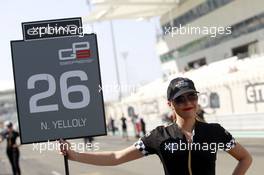 Gridgirl of Nick Yelloly (GBR) Status Grand Prix 23.11.2014. GP3 Series, Rd 9, Yas Marina Circuit, Abu Dhabi, UAE, Sunday.