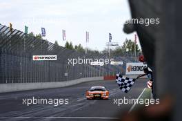 Checkred Flag for Jamie Green (GBR) Audi Sport Team Rosberg Audi RS 5 DTM 30.05.2015, DTM Round 2, Lausitzring, Germany, Saturday, Race 1.