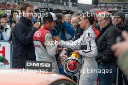 Pascal Wehrlein (GER) HWA AG Mercedes-AMG C63 DTM; Champion; team; congratulation; happy; Timo Scheider (GER) Audi Sport Team Phoenix Audi RS 5 DTM;  17.10.2015, DTM Round 09, Hockenheimring, Germany, Saturday, Race 1.