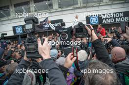Pascal Wehrlein (GER) HWA AG Mercedes-AMG C63 DTM; Champion; team; cheering; happy; media; crowd;  17.10.2015, DTM Round 09, Hockenheimring, Germany, Saturday, Race 1.