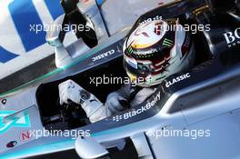 Race winner Lewis Hamilton (GBR) Mercedes AMG F1 W06 enters parc ferme. 15.03.2015. Formula 1 World Championship, Rd 1, Australian Grand Prix, Albert Park, Melbourne, Australia, Race Day.