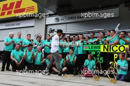 Lewis Hamilton (GBR) Mercedes AMG F1 celebrates a 1-2 finish with the team. 21.06.2015. Formula 1 World Championship, Rd 8, Austrian Grand Prix, Spielberg, Austria, Race Day.