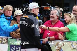 Nico Hulkenberg (GER) Sahara Force India F1 with the media. 18.06.2015. Formula 1 World Championship, Rd 8, Austrian Grand Prix, Spielberg, Austria, Preparation Day.