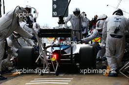 Valtteri Bottas (FIN) Williams FW37 practices a pit stop. 21.02.2015. Formula One Testing, Day Three, Barcelona, Spain.