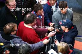 Daniil Kvyat (RUS) Red Bull Racing with the media. 26.02.2015. Formula One Testing, Day One, Barcelona, Spain.
