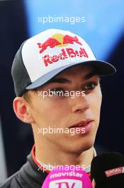 Pierre Gasly (FRA) Scuderia Toro Rosso Test Driver with the media. 12.05.2015. Formula 1 Testing, Day One, Barcelona, Spain, Tuesday.